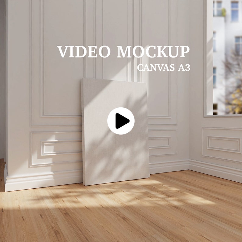 Canvas ISO A3 Video Frame  Mockup, Animated frame Mockup, PSD smart object, Vertical frame mockup, Canvas Frame Mockup, wall art mockup