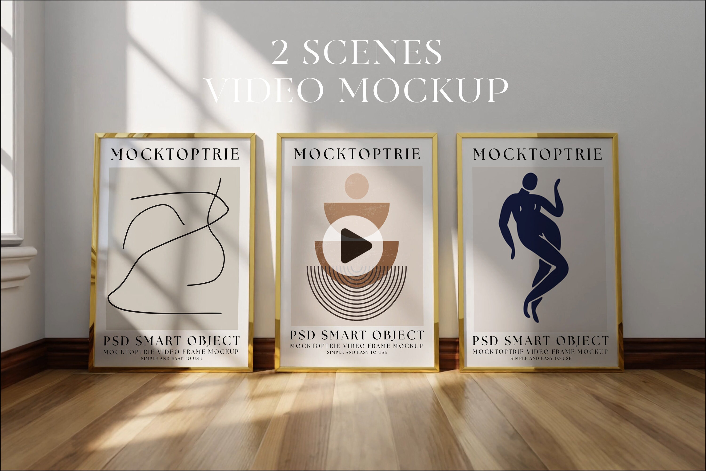 2 Scenes Video Frame ratio 2:3 Mockup, Animated frame Mockup, Smart Object, PSD smart object, Vertical frame mockup, Gold Frame Mockup