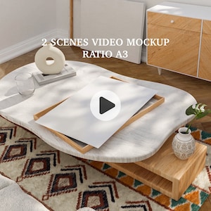 Video frame mockup size A3, Animated frame Mockup, PSD smart object, Vertical frame mockup, Wood frame mockup, print Fram mockup