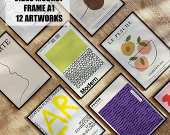 Frame A1, Video Animated frame Mockup, PSD smart object, Vertical frame mockup, 12 black Frame mockup, Print frame mockup, wall art mockup