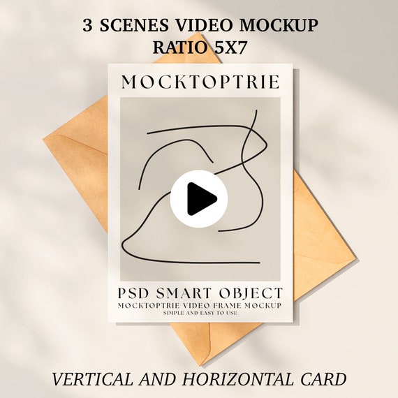 5x7 card Video Mockup, Animated Mockup, PSD smart object, invitation wedding card mockup, print card mockup, Vertical and horizontal
