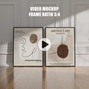 Puede incluir: Dos impresiones de arte abstracto enmarcadas con formas geométricas marrones y blancas y dibujos lineales. Las impresiones se titulan "Arte abstracto" y presentan el texto "Young Artists Exhibition".
