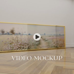 2 Scenes Video Frame, Ratio 3:1 frame Mockup, Animated frame Mockup, PSD smart object, Horizontal frame, Gold Frame Mockup, print frame