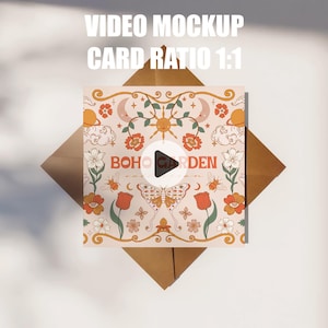 Quadratische Karte 1: 1, Video Mockup, Animiertes Mockup, PSD Smart-Objekt, Einladung Hochzeitskarte Mockup, Druckkarte Mockup
