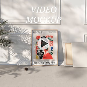 ISO A1 Video wood Frame Mockup, Animated frame Mockup, Wall art mockup, PSD smart object, Vertical frame, Wooden Frame Mockup, Mp4 mockup