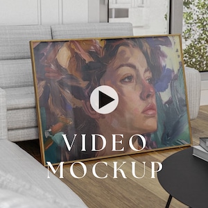 ISO A1 Video Frame Mockup, Animated frame Mockup, PSD smart object, Horizontal frame mockup, wood Frame Mockup, Wall art frame mockup