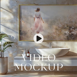 Video Frame 16:9 Mockup, Animated frame Mockup, PSD smart object, Print art frame mockup, gold Frame Mockup, Wall art frame mockup