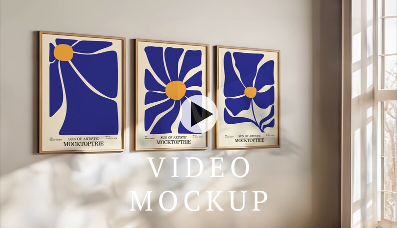 Video Frame Mockup, Animated frame Mockup, PSD Smart Object, Print wall mockup, wall art mockup, Vertical frame mockup, Wooden Frame Mockup