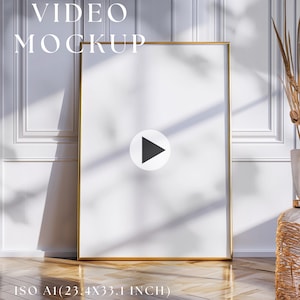 Video Frame ratio ISO A1 Mockup, Animated frame Mockup, Smart Object, PSD smart object, Vertical frame mockup, Gold Frame Mockup