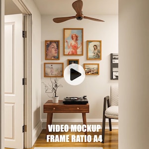 A4 Video frame mockup, Animated frame Mockup, PSD smart object, Vertical frame mockup, Wood frame mockup, print Fram mockup