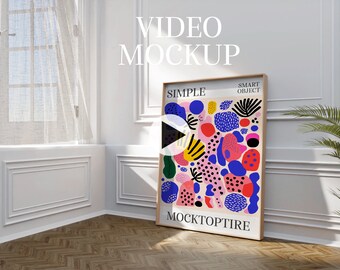 ISO A1 Video wood Frame Mockup, Animated frame Mockup, Wall art mockup, PSD smart object, Vertical frame, Wooden Frame Mockup, Mp4 mockup