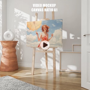 Canvas ISO A1 Video Frame Mockup, Animated frame Mockup, PSD smart object, Horizontal frame mockup, Canvas board Mockup, PSD Mp4 mockup