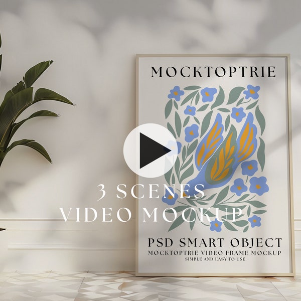 ISO A1 Videorahmen Mockup, Animierter Rahmen Mockup, PSD Smart-Objekt, Vertikaler Rahmen Mockup, Holzrahmen Mockup, PSD Mp4 Mockup