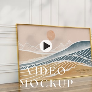 16x9 Video Frame Mockup, Animated frame Mockup, PSD smart object, Horizontal frame, gold Frame Mockup, Print frame mockup