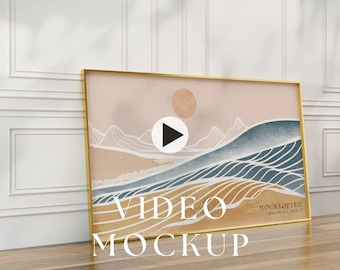 16x9 Video Frame Mockup, Animated frame Mockup, PSD smart object, Horizontal frame, gold Frame Mockup, Print frame mockup