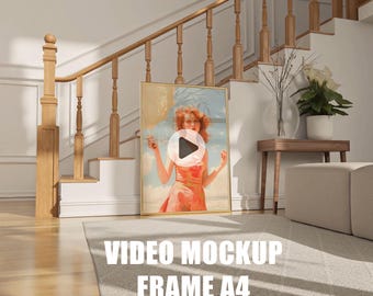 A1 Video frame mockup, Animated frame Mockup, PSD smart object, Vertical frame mockup, Gold frame mockup, print Fram mockup
