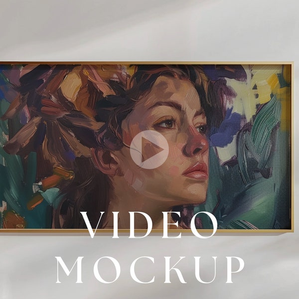 2 scenes Video Frame 16:9 Mockup, Animated frame Mockup, PSD smart object, Print art frame mockup, gold Frame Mockup, Wall art frame mockup