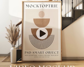 3 Scenes Video Frame ratio 53x80 Mockup, Animated frame Mockup, PSD smart object, Vertical frame mockup, wood Frame Mockup