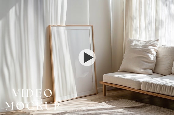 Video Frame ISO A1 Mockup, Animated frame Mockup, PSD smart object, Vertical frame mockup, wood Frame Mockup, Wall art frame mockup