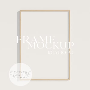 A4 Wood Frame Mockup Bundle: Vertical Wall Art (PSD Digital Download)