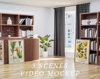 3 Szenen Video Rahmen Mockup, Animierter Rahmen Mockup, PSD Smart Objekt, Vertikaler Rahmen Mockup, Holzrahmen Mockup, PSD Mp4 Mockup
