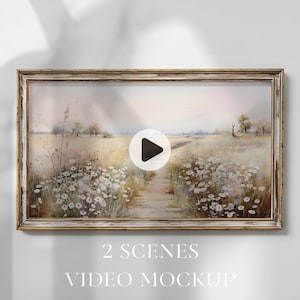2 Cenas Vídeo 16:9 TV Frame Mockup, Animated frame Mockup, PSD smart object, Horizontal frame mockup, Wood Frame Mockup, print frame
