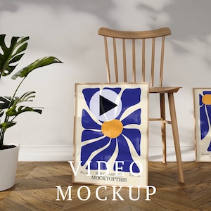 3x4 ratio Video Frame Mockup, Animated frame Mockup, PSD smart object, Vertical frame mockup, Wooden Frame Mockup, PSD Mp4 mockup