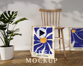 3x4 ratio Video Frame Mockup, Animated frame Mockup, PSD smart object, Vertical frame mockup, Wooden Frame Mockup, PSD Mp4 mockup