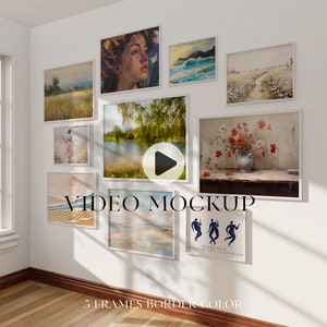 5:4 Video Frame mockup, 5 frames border color, Animated frame Mockup, PSD smart object, Horizontal frame, Gold, white, black and wood Frame