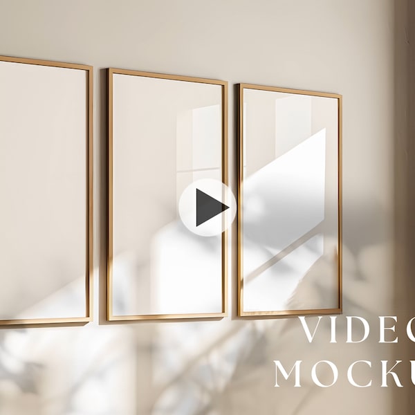 Three Frame Video Mockup, Animated frame Mockup, Smart Object, PSD smart object, Vertical frame mockup, Wooden Frame Mockup, PSD Mp4 mockup