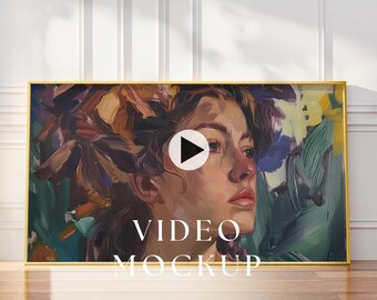 16x9 Video Frame Mockup, Animated frame Mockup, PSD smart object, Horizontal frame, gold Frame Mockup, Print frame mockup