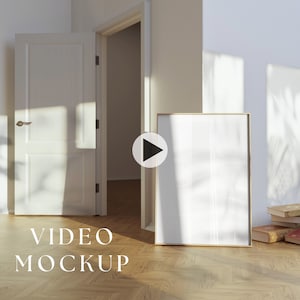 5x7 Video Frame Mockup, Animated frame Mockup, Wall art mockup, PSD smart object, Vertical frame mockup, Wooden Frame Mockup, PSD Mp4 mockup