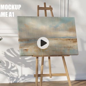 Canvas ISO A1 Video Frame Mockup, Animierter Rahmen Mockup, PSD Smart-Objekt, Horizontaler Rahmen Mockup, Canvas Board Mockup, PSD Mp4 Mockup