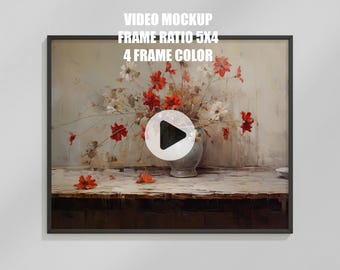 Frame 5:4 and 2 scenes Video Mockup, Animated frame Mockup, PSD smart object, Horizontal frame mockup, Wall art frame mockup