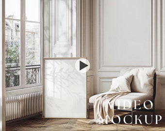 3 Szenen Video Rahmen Mockup, Animierter Rahmen Mockup, PSD Smart Objekt, Vertikaler Rahmen Mockup, Holzrahmen Mockup, PSD Mp4 Mockup