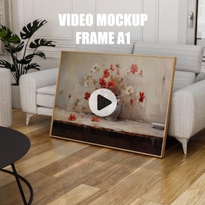 ISO A1 Video Frame Mockup, Animated frame Mockup, PSD smart object, Horizontal frame mockup, wood Frame Mockup, Wall art frame mockup