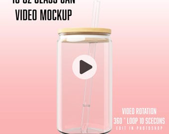 Sipper Glass Can Mockup 16 OZ Becher Video Mockup, Animiertes Becher Mockup, PSD Smart Objekt, Glasbecher Mockup