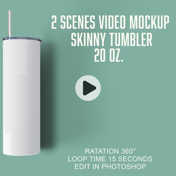 2 Scenes skinny tumbler mockup, Video tumbler Mockup, Animated tumbler Mockup, PSD smart object, Rotating Tumbler, Tumbler Template