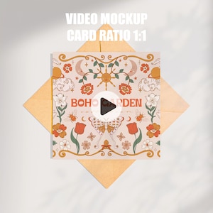 Quadratische Karte 1: 1, Video Mockup, Animiertes Mockup, PSD Smart-Objekt, Einladung Hochzeitskarte Mockup, Druckkarte Mockup