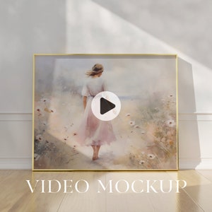 Video Frame 5x4 Mockup, Animated frame Mockup, PSD smart object, horizontal frame mockup, gold Frame Mockup, print frame mockup, wall art