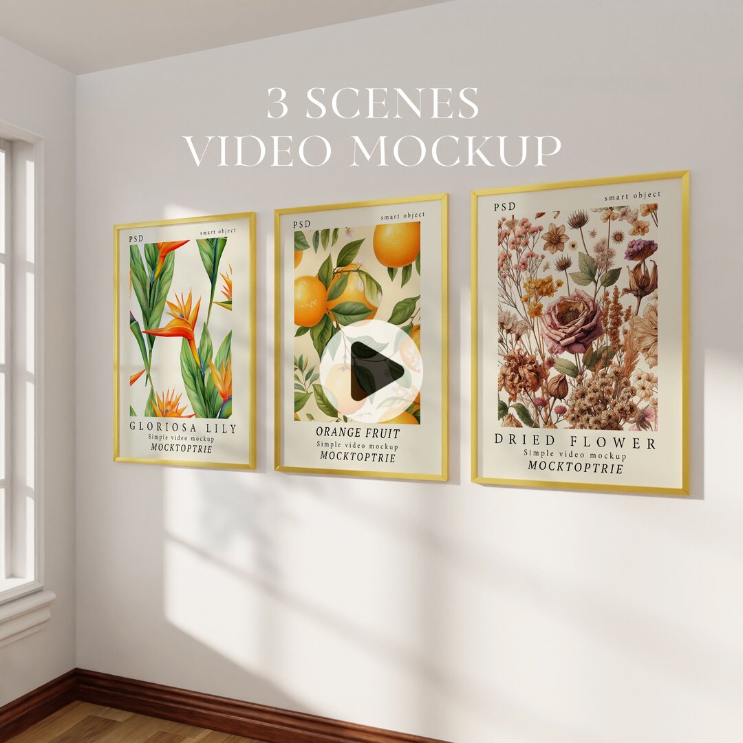 Scene Frame 3 Scenes Video Frame Ratio 2:3 Mockup, Animated Frame Mockup, Smart ...