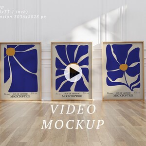 Three Frame Video Mockup, A1 Frame Animated Mockup, Smart Object, PSD smart object, Vertical frame mockup, Wooden Frame Mockup