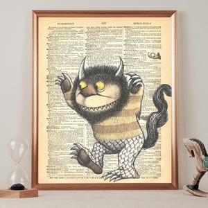 KUNSTPRINT op antieke woordenboekpagina - Where The Wild Things Are, Beast, Dancing, Vintage, Wall Art Print, Dictionary Page