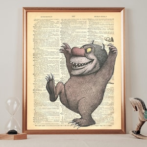 ART PRINT on antique dictionary page - Where Te Wild Things Are, Ira, Beasts, Dancing Vintage, Wall Art Print, Dictionary Page