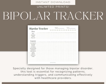Bipolar Tracker for Bipolar Help for Mental Health Printable for Bipolar Journal for Therapy Worksheet for bipolar planner for dbt worksheet