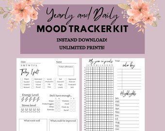 Yearly and Daily Mood Tracker for Anxiety Tracker for Mental Health Tracker for Mood Journal for Printable Mood Tracker Yearly Mood Tracker