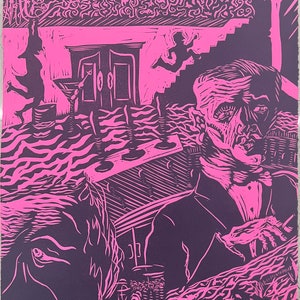Linocut Relief Print - The Bartender