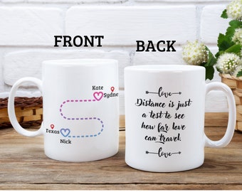 Long Distance Relationship Mug Personalized, Gift for Boyfriend, Gift for Girlfriend, Long Distance Love, Long Distance Gift, Gifts for Him