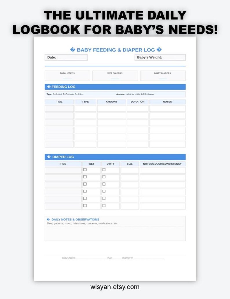 Baby Feeding & Diaper Log | Printable Daily Infant Tracker ...