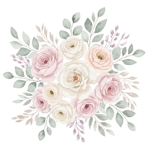 Watercolor Wedding Clipart | Watercolor Flower Clipart, Blush Pink Floral PNG, Watercolor Bouquet Clipart, Rose Bouquet PNGs Clipart